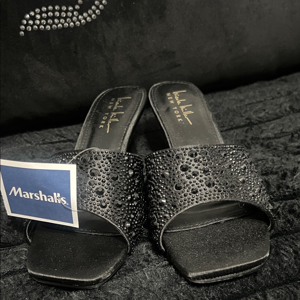 Nicole Miller Black Studded Mules